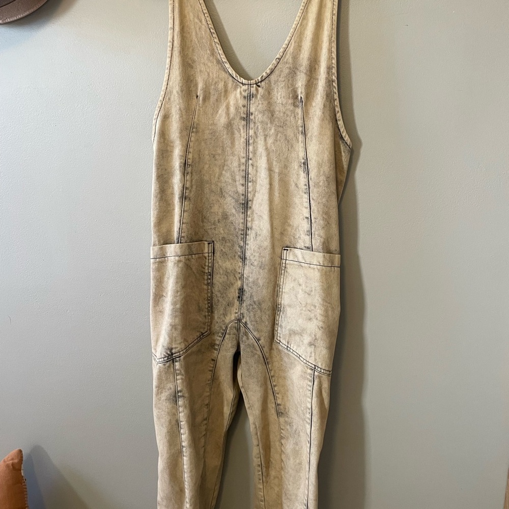 We The Free High Roller Washed Tan Denim Overalls